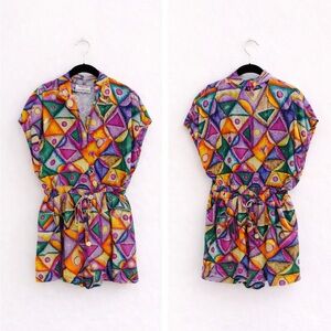 Vintage Vibrant Geometric Patterned Romper